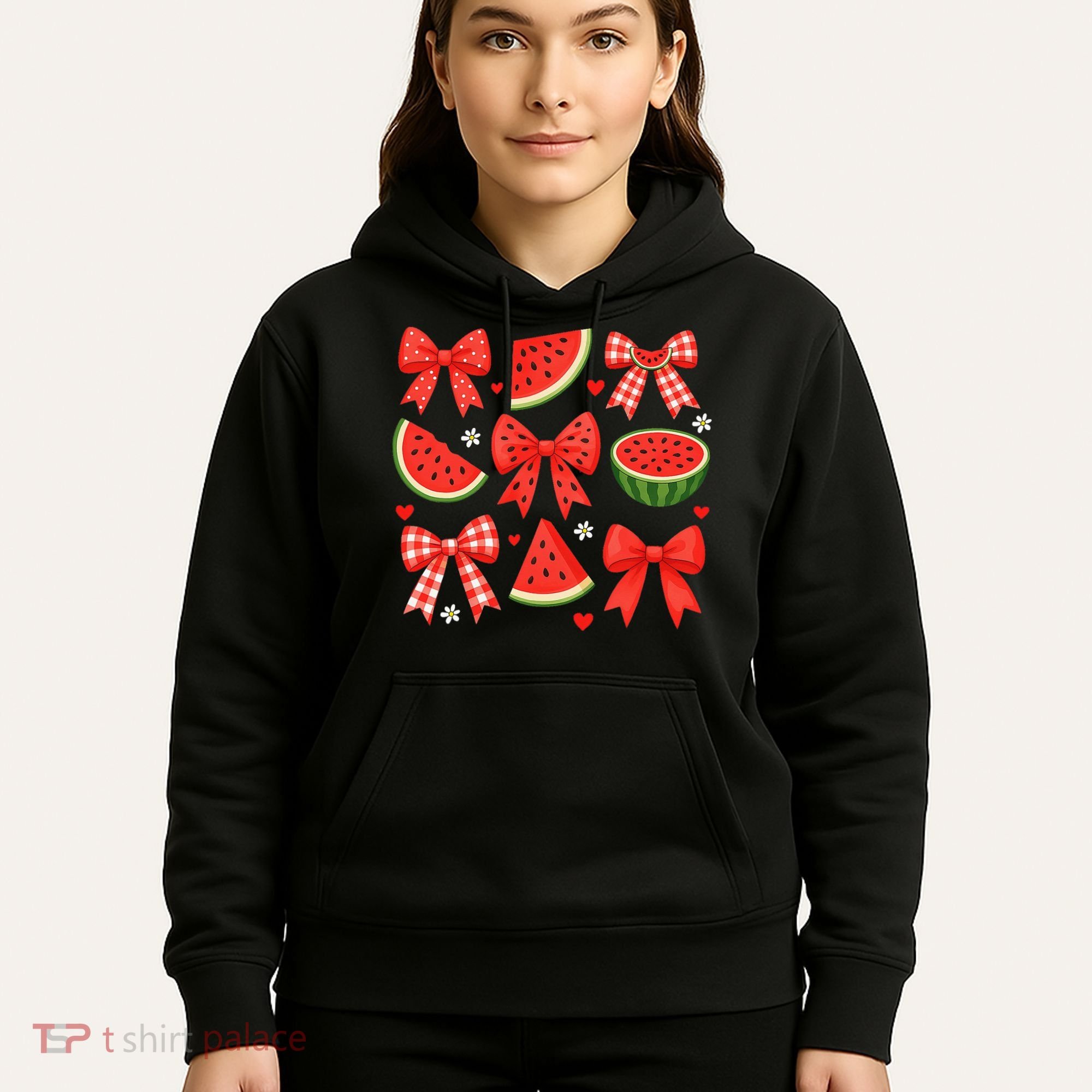 Retro Summer Vibes Coquette Bow Watermelon Summer Vacation Hoodie