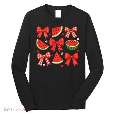 Retro Summer Vibes Coquette Bow Watermelon Summer Vacation Long Sleeve Shirt