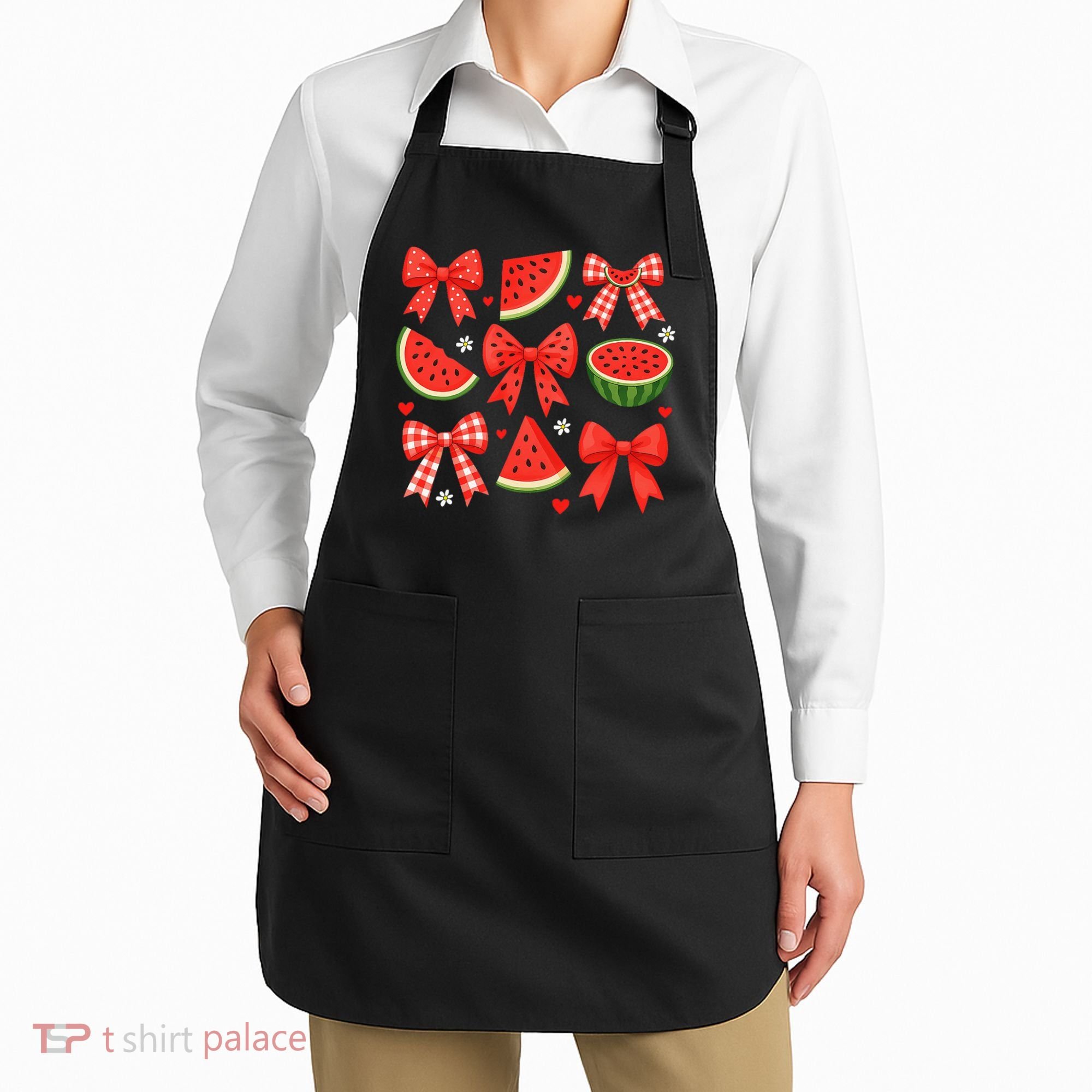 Retro Summer Vibes Coquette Bow Watermelon Summer Vacation Apron