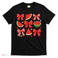 Retro Summer Vibes Coquette Bow Watermelon Summer Vacation T-Shirt thumb 0