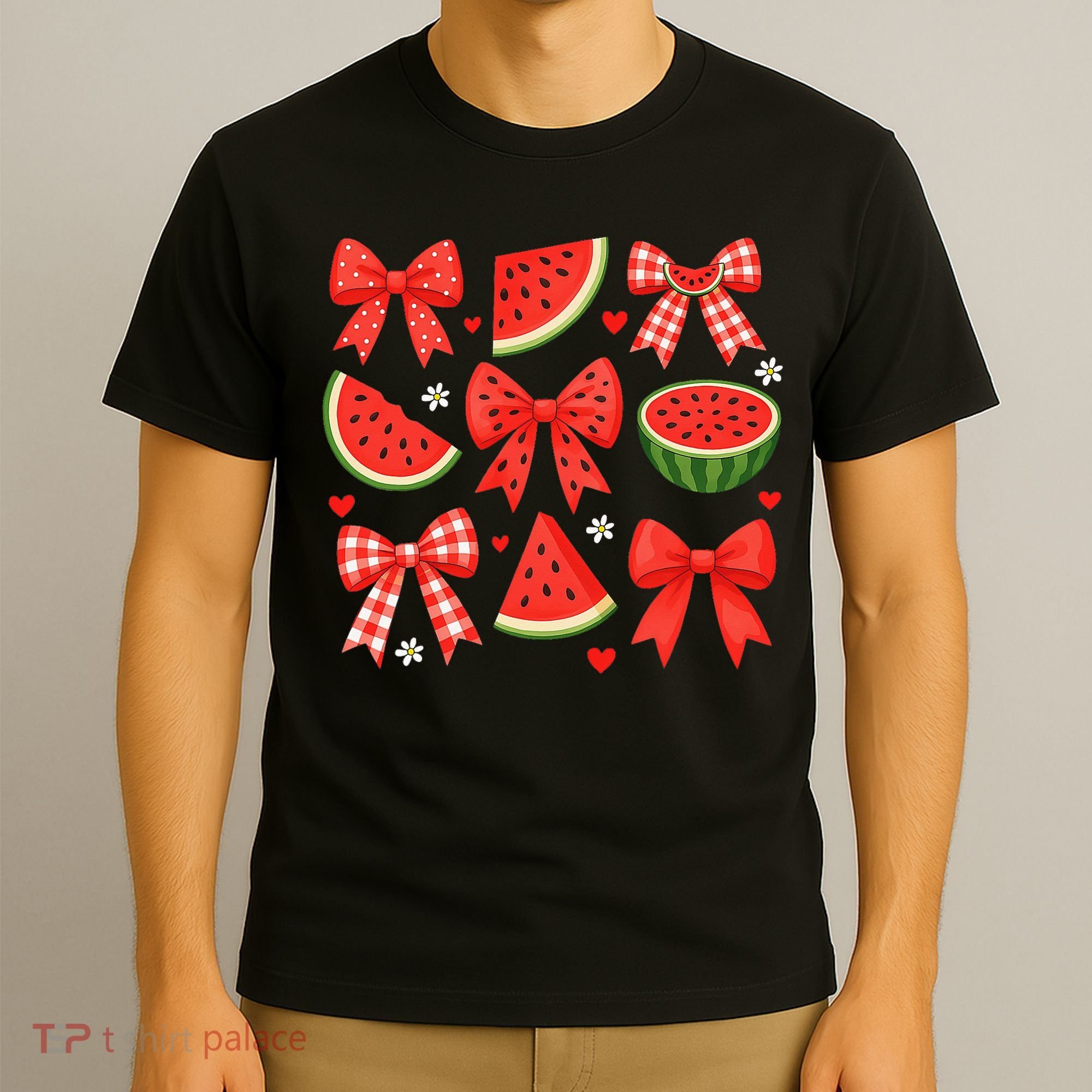 Retro Summer Vibes Coquette Bow Watermelon Summer Vacation T-Shirt