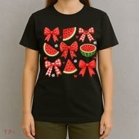 Retro Summer Vibes Coquette Bow Watermelon Summer Vacation T-Shirt thumb 4
