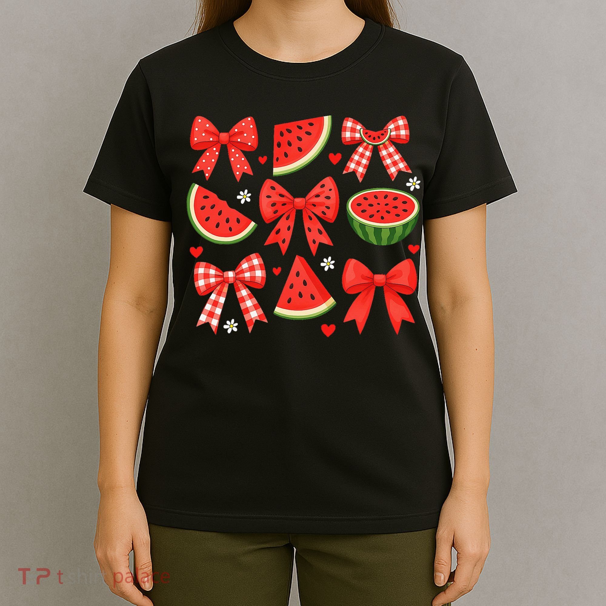 Retro Summer Vibes Coquette Bow Watermelon Summer Vacation T-Shirt