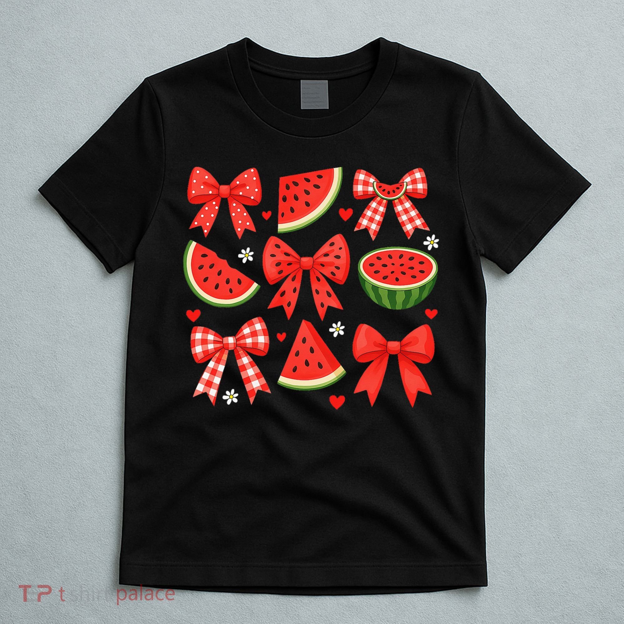 Retro Summer Vibes Coquette Bow Watermelon Summer Vacation T-Shirt