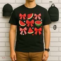 Retro Summer Vibes Coquette Bow Watermelon Summer Vacation T-Shirt thumb 6