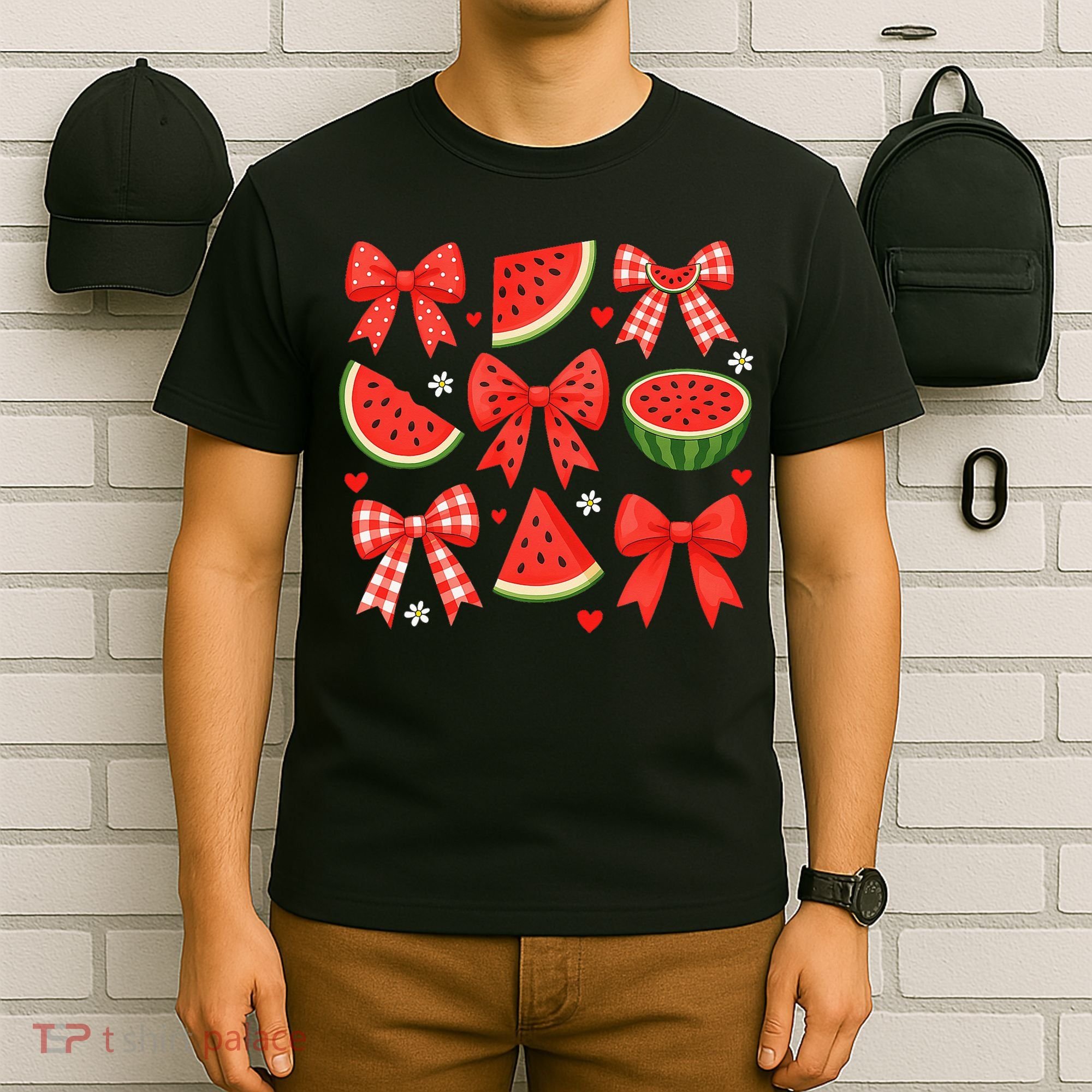 Retro Summer Vibes Coquette Bow Watermelon Summer Vacation T-Shirt