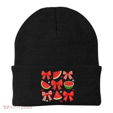 Retro Summer Vibes Coquette Bow Watermelon Summer Vacation Beanie