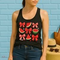 Retro Summer Vibes Coquette Bow Watermelon Summer Vacation Women's Tank Top thumb 2
