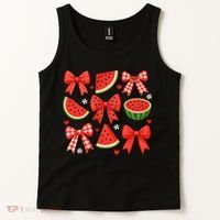 Retro Summer Vibes Coquette Bow Watermelon Summer Vacation Tank Top thumb 2
