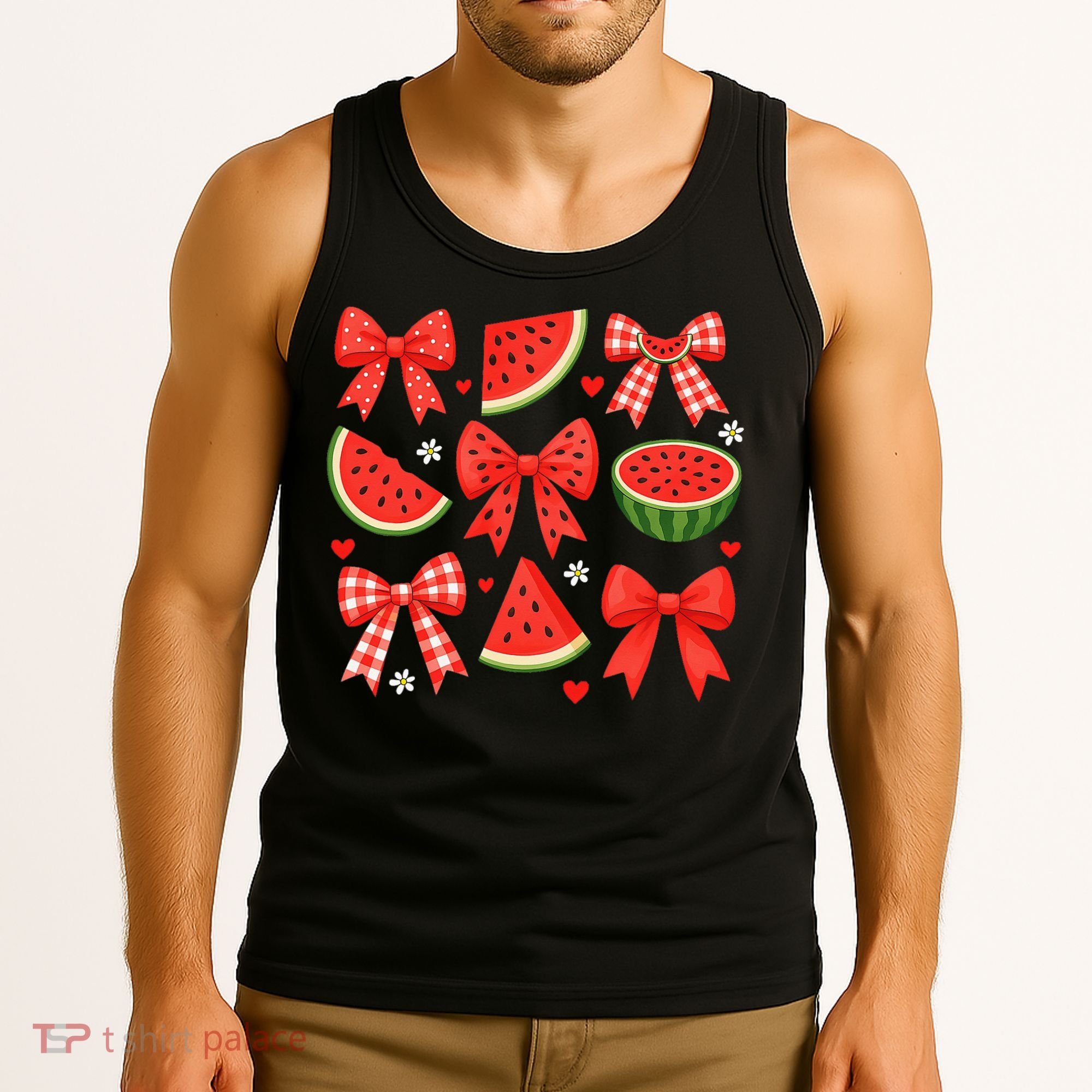 Retro Summer Vibes Coquette Bow Watermelon Summer Vacation Tank Top