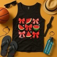 Retro Summer Vibes Coquette Bow Watermelon Summer Vacation Tank Top thumb 4