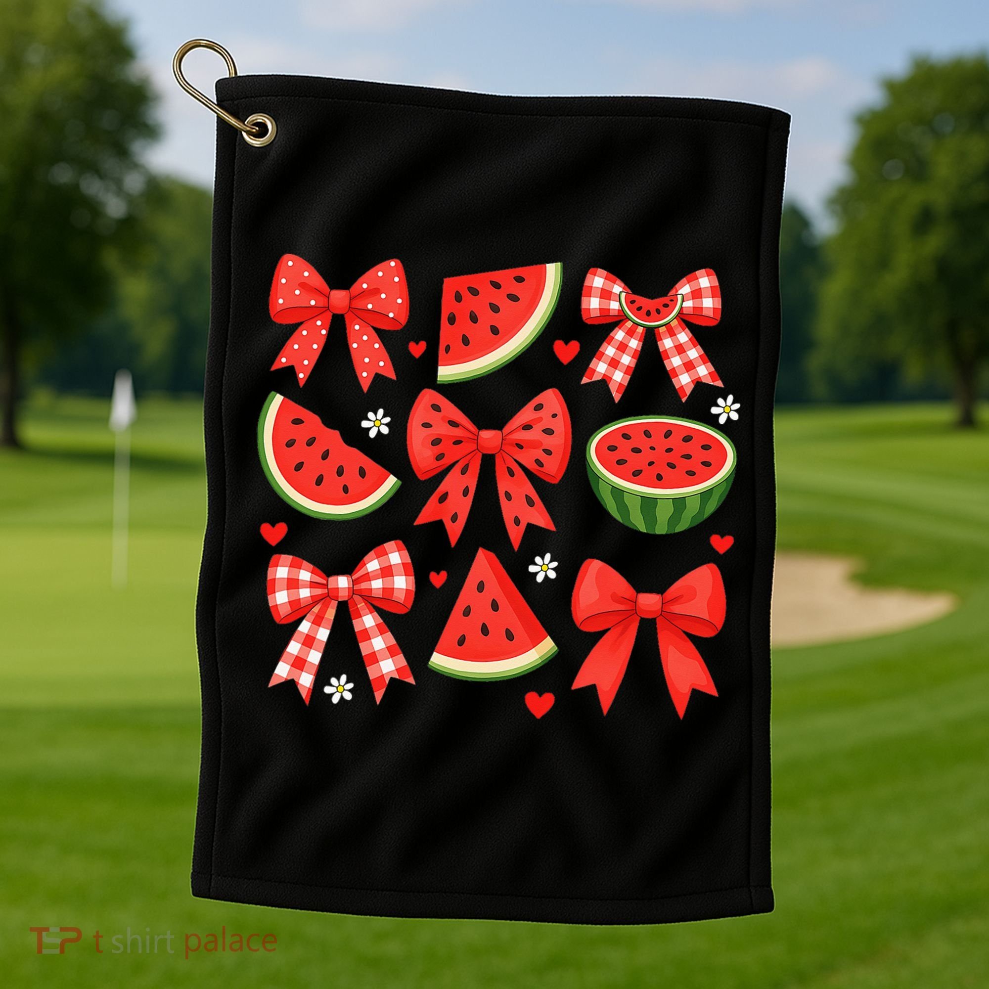 Retro Summer Vibes Coquette Bow Watermelon Summer Vacation Golf Towel
