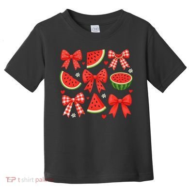 Retro Summer Vibes Coquette Bow Watermelon Summer Vacation Toddler T-Shirt
