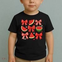 Retro Summer Vibes Coquette Bow Watermelon Summer Vacation Toddler T-Shirt thumb 2