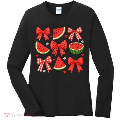 Retro Summer Vibes Coquette Bow Watermelon Summer Vacation Women's Long Sleeve Shirt