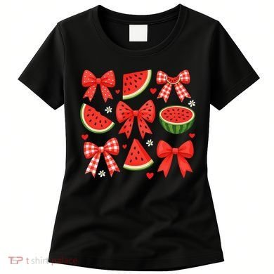 Retro Summer Vibes Coquette Bow Watermelon Summer Vacation Women's T-Shirt
