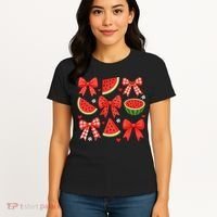 Retro Summer Vibes Coquette Bow Watermelon Summer Vacation Women's T-Shirt thumb 4