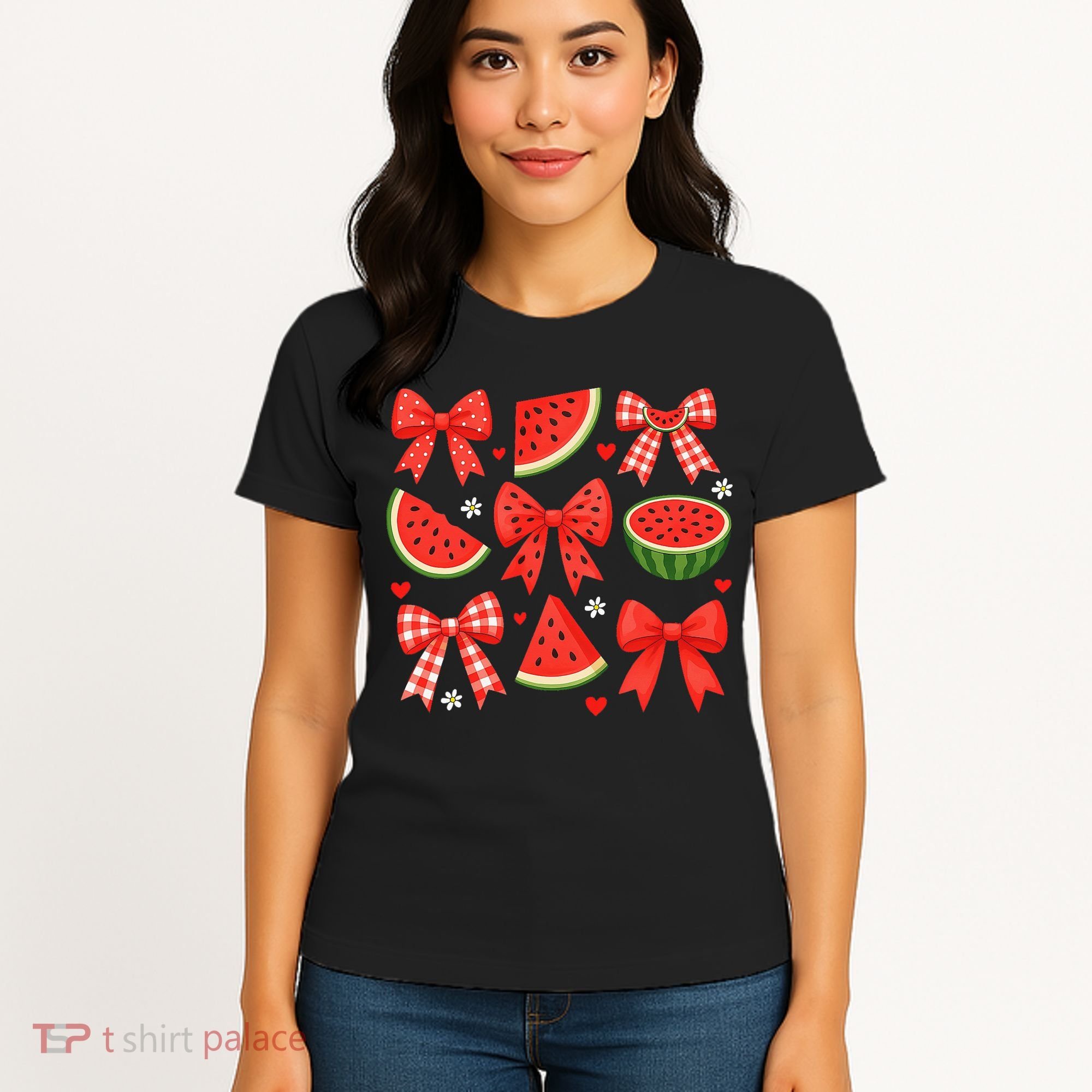 Retro Summer Vibes Coquette Bow Watermelon Summer Vacation Women's T-Shirt