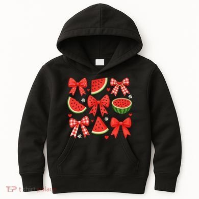 Retro Summer Vibes Coquette Bow Watermelon Summer Vacation Kids Hoodie