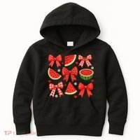 Retro Summer Vibes Coquette Bow Watermelon Summer Vacation Kids Hoodie thumb 0