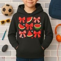 Retro Summer Vibes Coquette Bow Watermelon Summer Vacation Kids Hoodie thumb 2