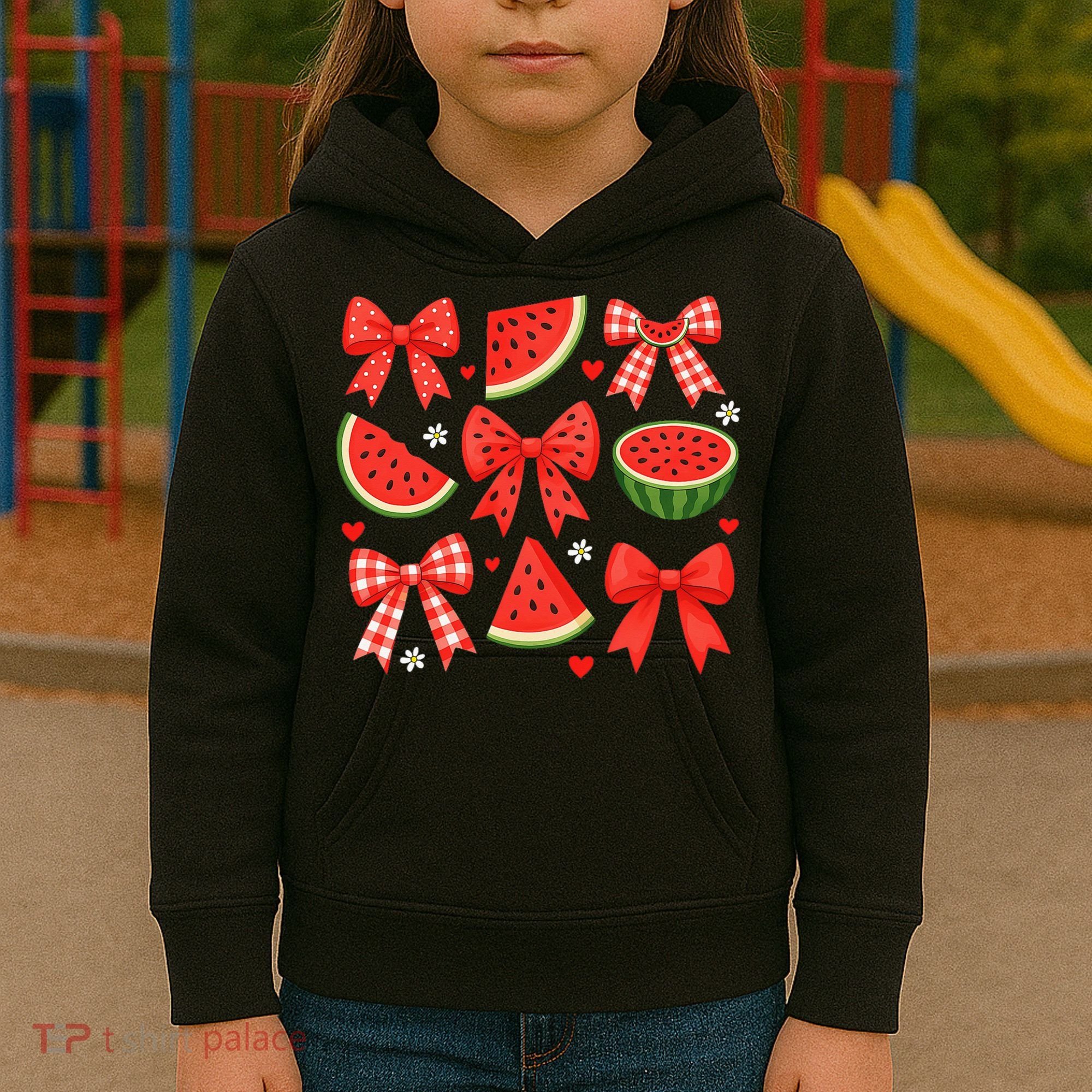 Retro Summer Vibes Coquette Bow Watermelon Summer Vacation Kids Hoodie