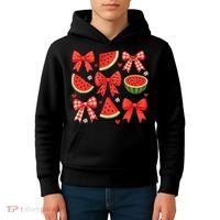 Retro Summer Vibes Coquette Bow Watermelon Summer Vacation Kids Hoodie thumb 4