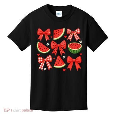 Retro Summer Vibes Coquette Bow Watermelon Summer Vacation Kids T-Shirt