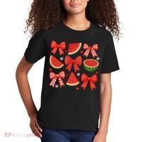 Retro Summer Vibes Coquette Bow Watermelon Summer Vacation Kids T-Shirt thumb 2