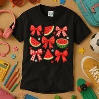 Retro Summer Vibes Coquette Bow Watermelon Summer Vacation Kids T-Shirt thumb 3