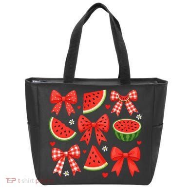 Retro Summer Vibes Coquette Bow Watermelon Summer Vacation Tote Bag