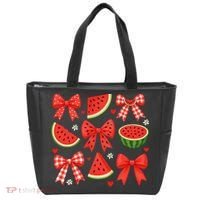 Retro Summer Vibes Coquette Bow Watermelon Summer Vacation Tote Bag thumb 0