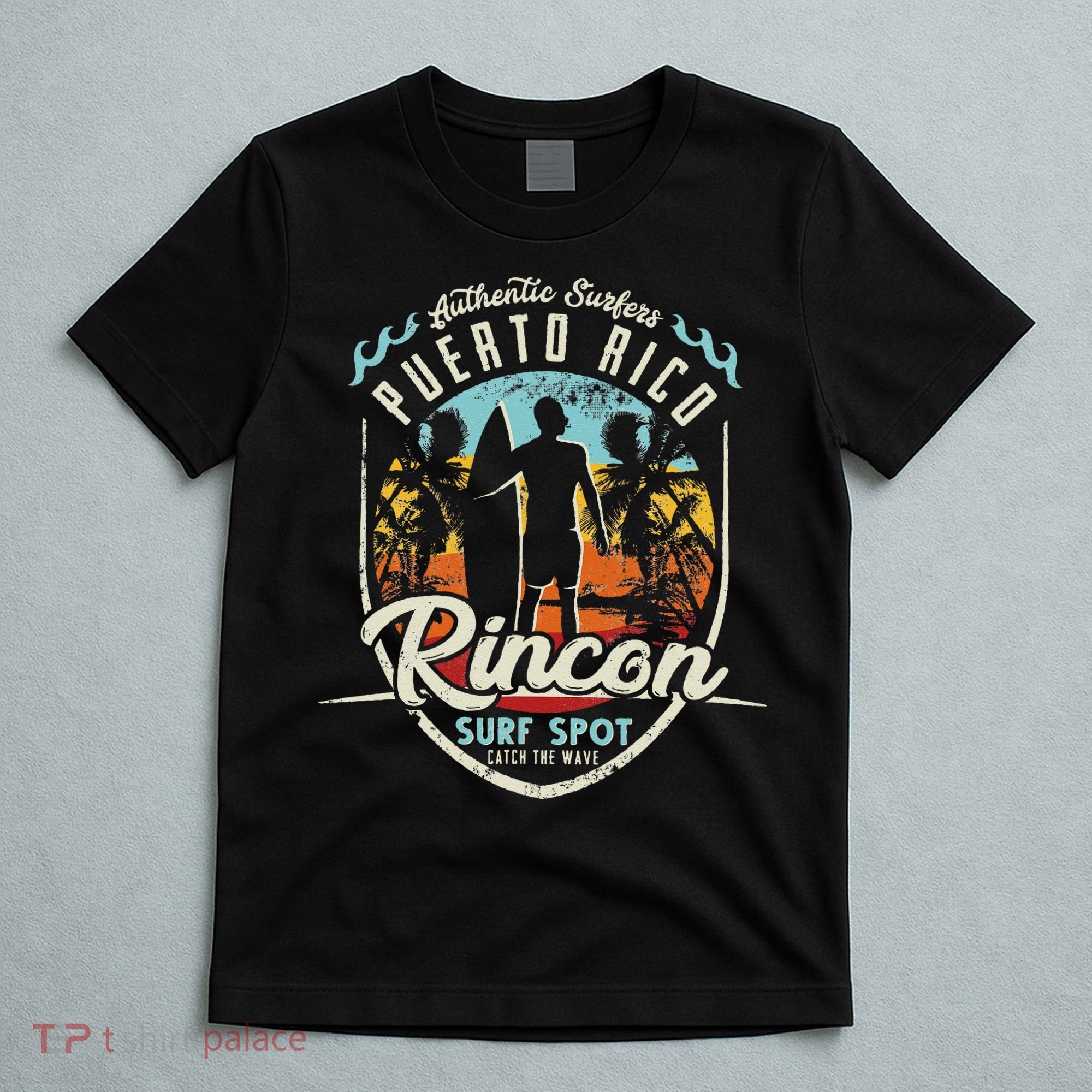 Rincon Surfing Vintage 80s Palm Tree Surfer Puerto Rico Surf T-Shirt