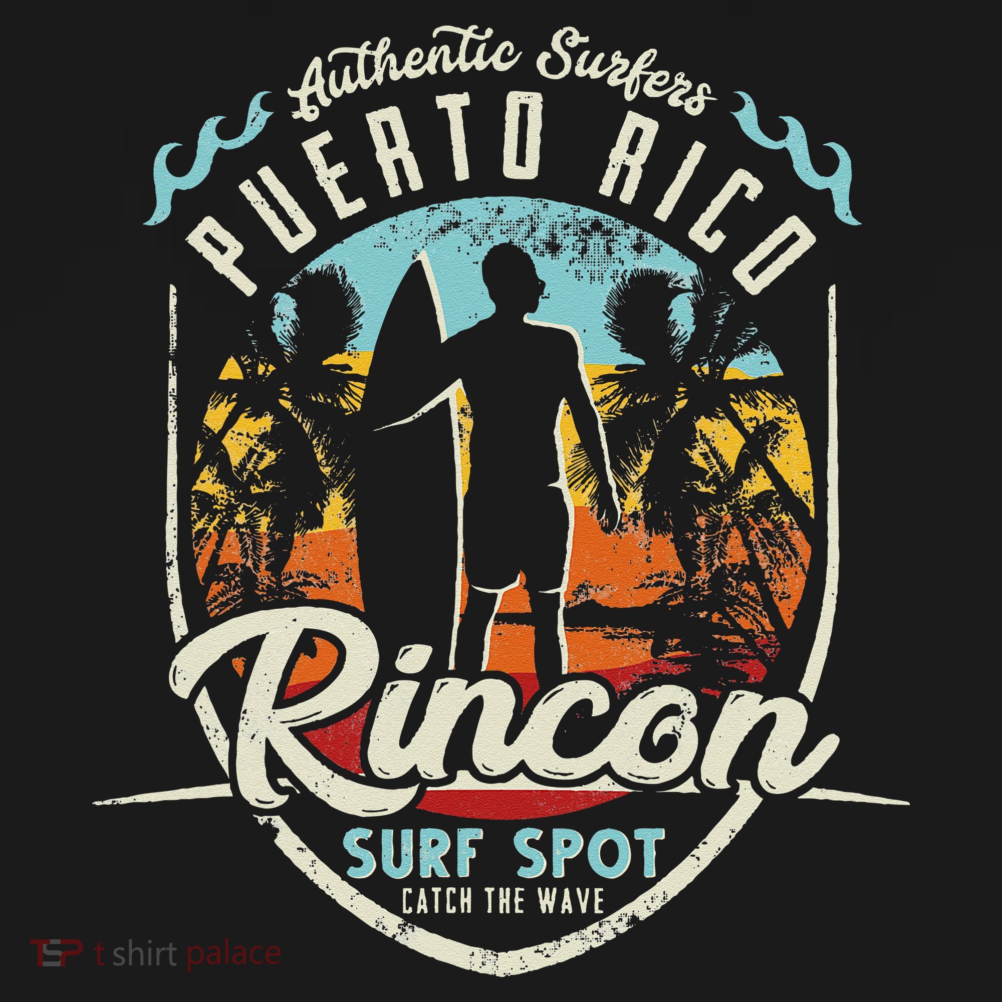 Rincon Surfing Vintage 80s Palm Tree Surfer Puerto Rico Surf T-Shirt