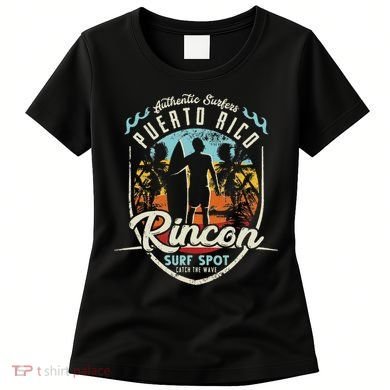 Rincon Surfing Vintage 80s Palm Tree Surfer Puerto Rico Surf Women's T-Shirt