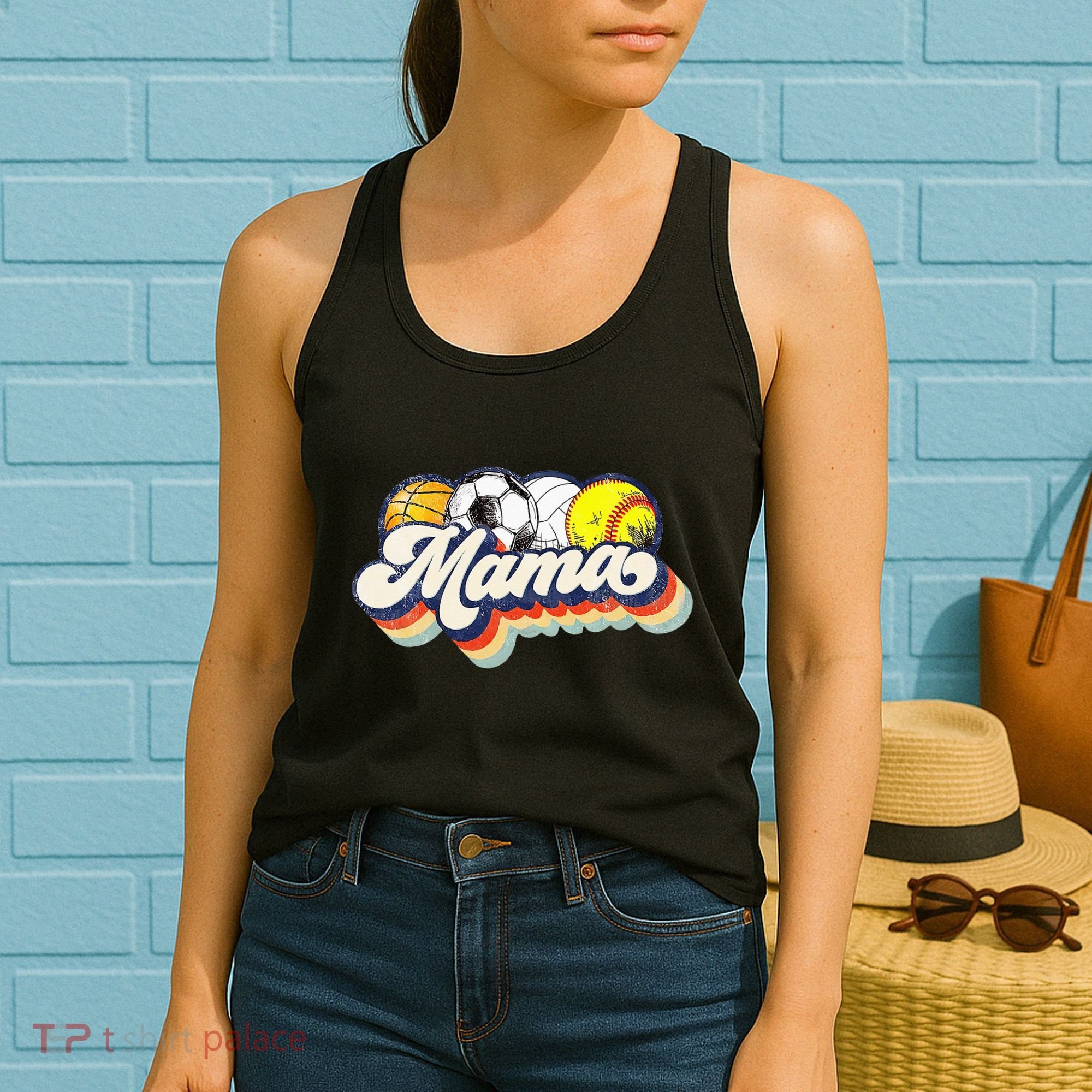 Retro Soccer Volleyball Basketball Softball Mama Mother Day Women's Tank Top