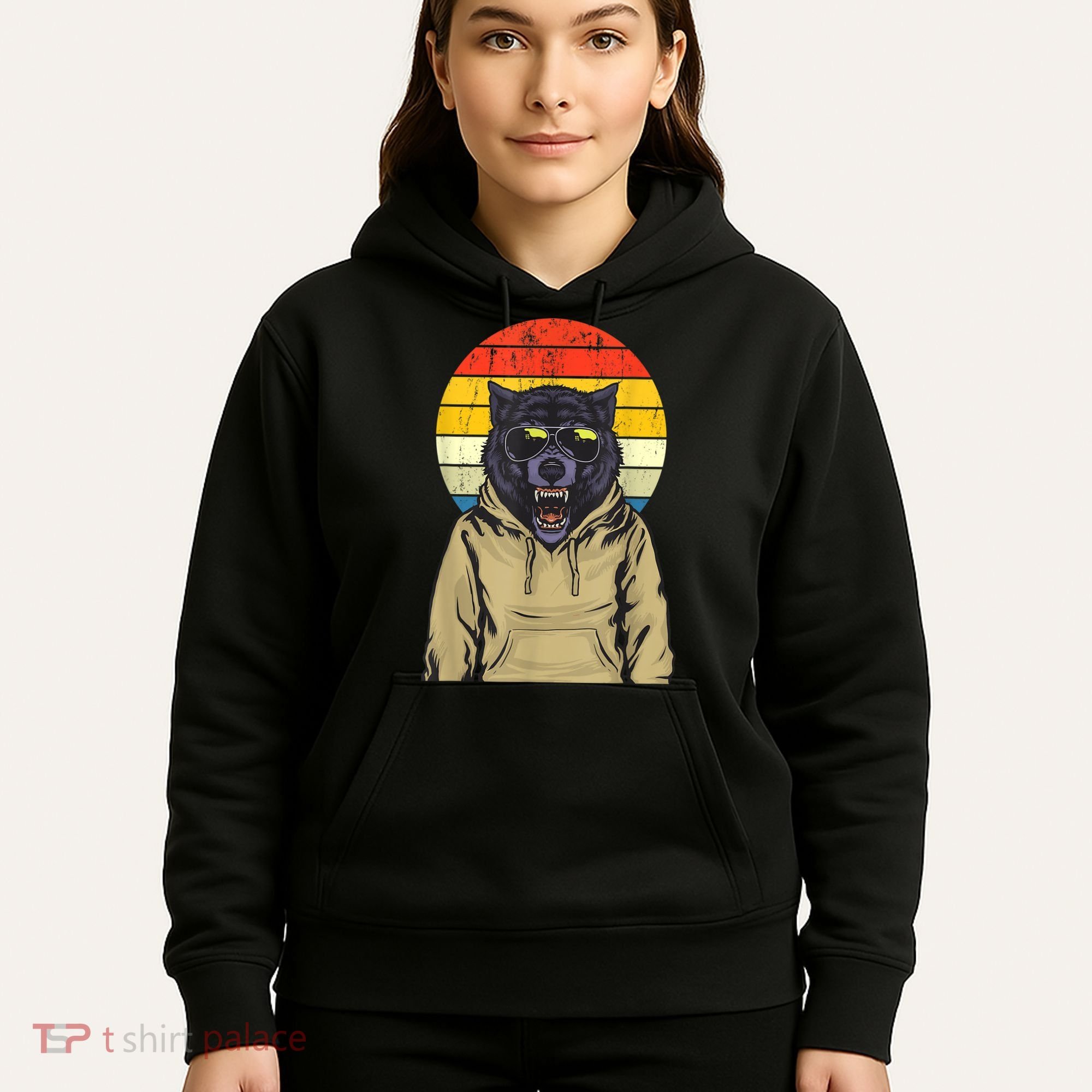 Retro Sunset Wolf Hoodie