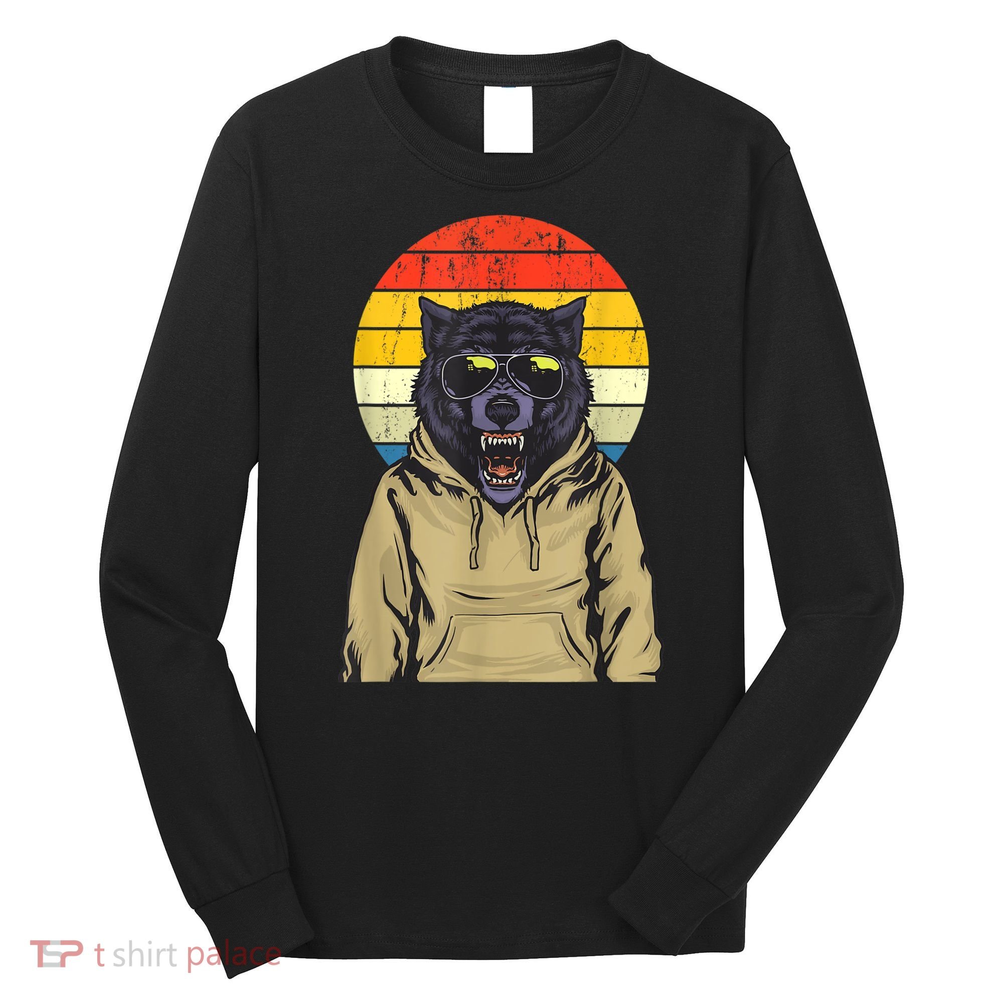 Retro Sunset Wolf Long Sleeve Shirt