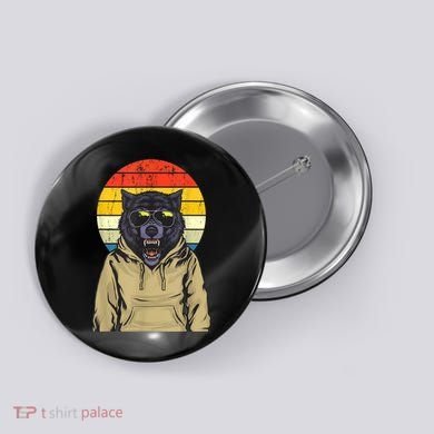 Retro Sunset Wolf Button