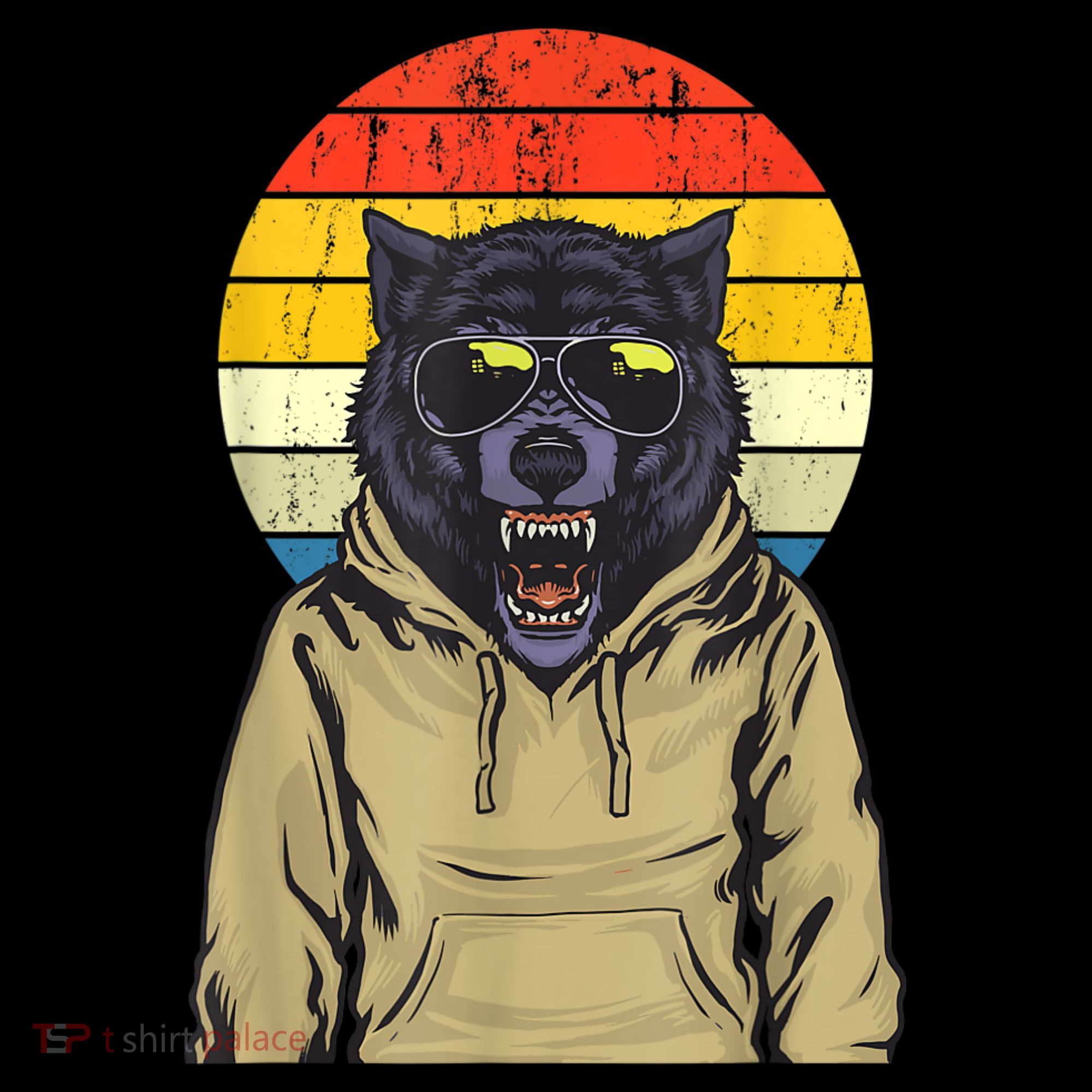 Retro Sunset Wolf Button