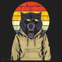 Retro Sunset Wolf Beanie thumb 2