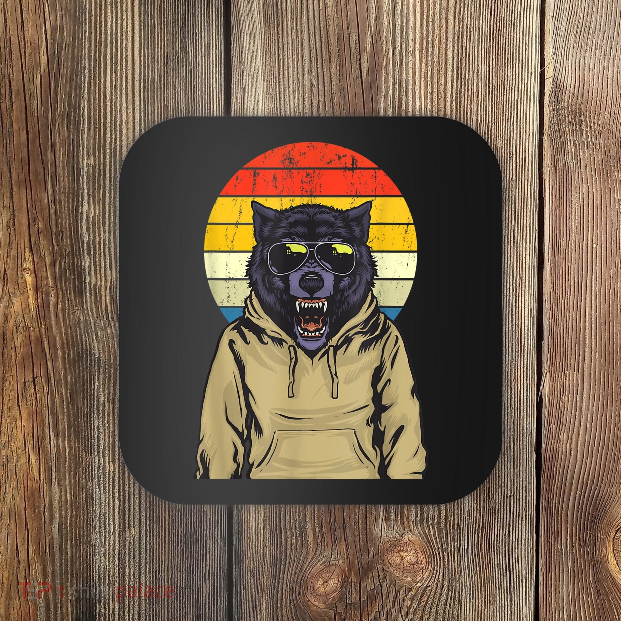 Retro Sunset Wolf Coaster
