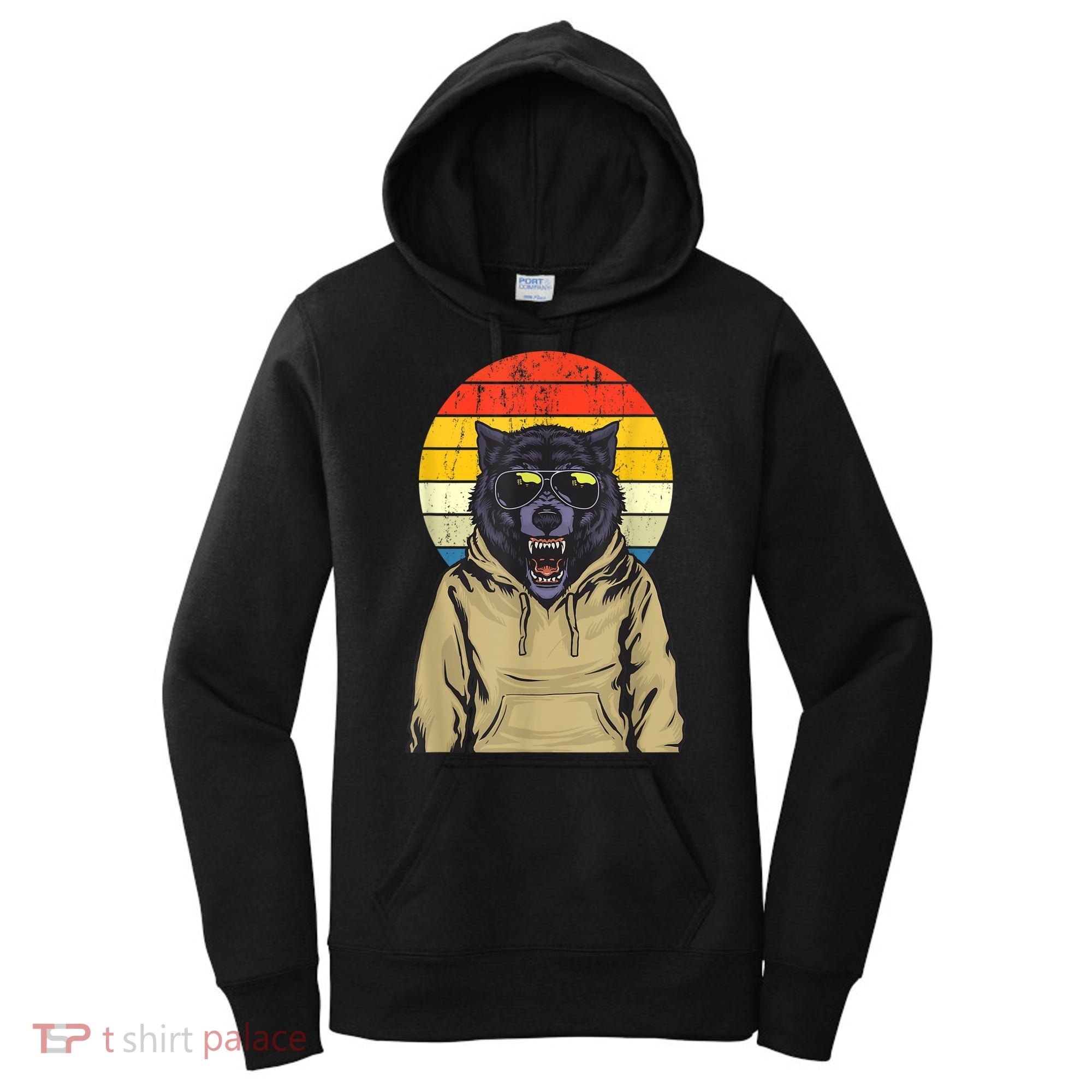 Retro Sunset Wolf Women's Hoodie