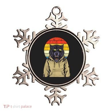 Retro Sunset Wolf Ornament