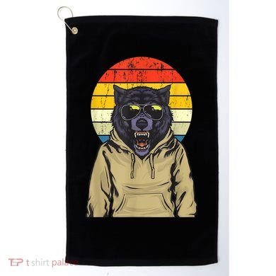 Retro Sunset Wolf Golf Towel
