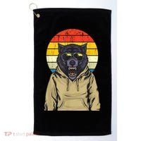 Retro Sunset Wolf Golf Towel thumb 0