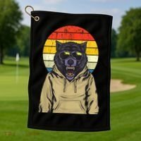Retro Sunset Wolf Golf Towel thumb 1