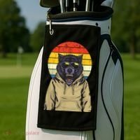 Retro Sunset Wolf Golf Towel thumb 2