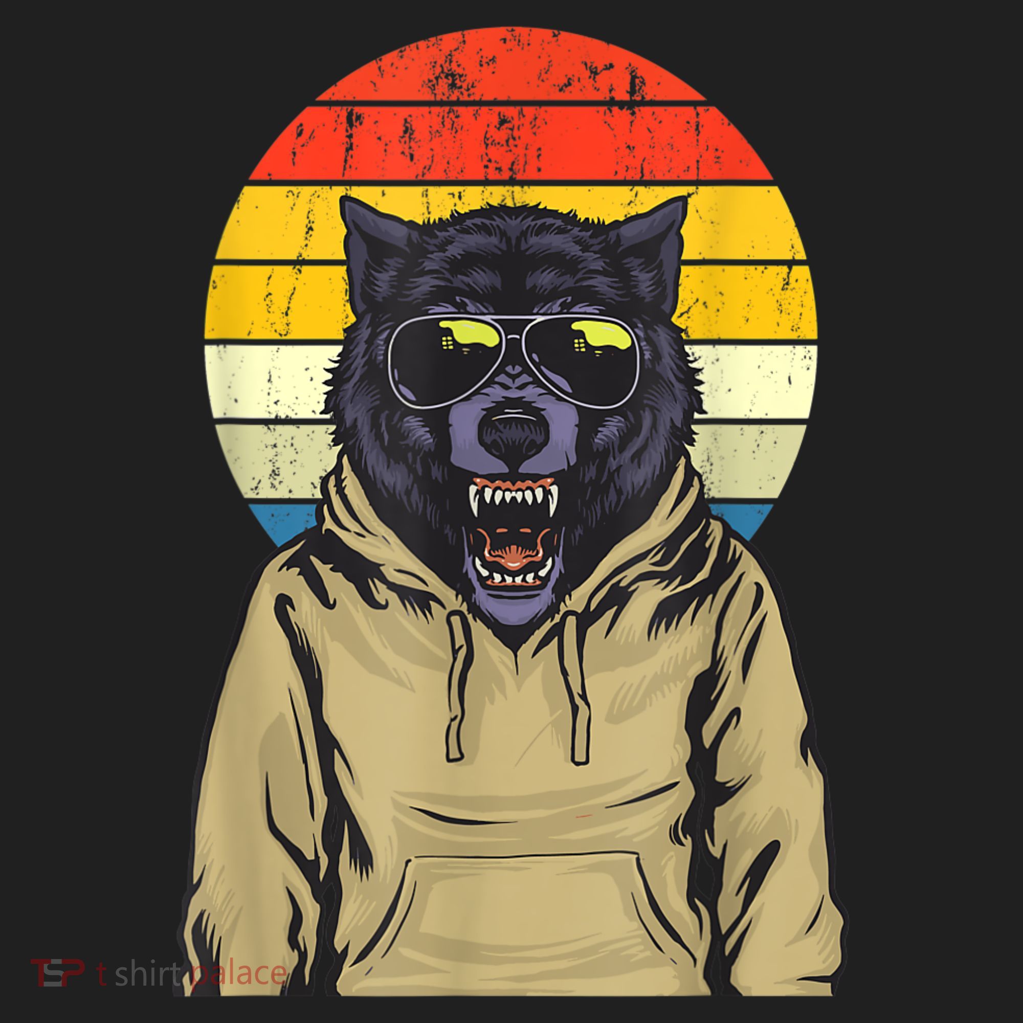 Retro Sunset Wolf Golf Towel