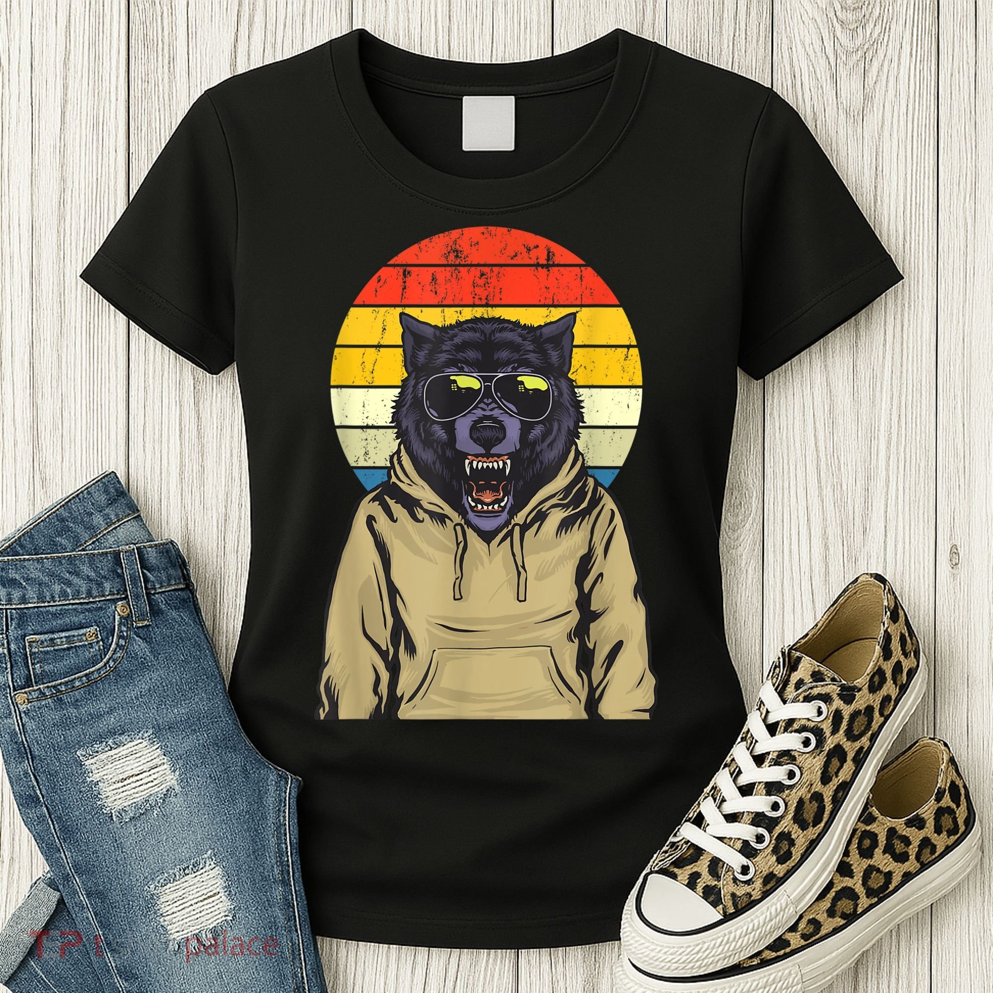 Retro Sunset Wolf Women's T-Shirt